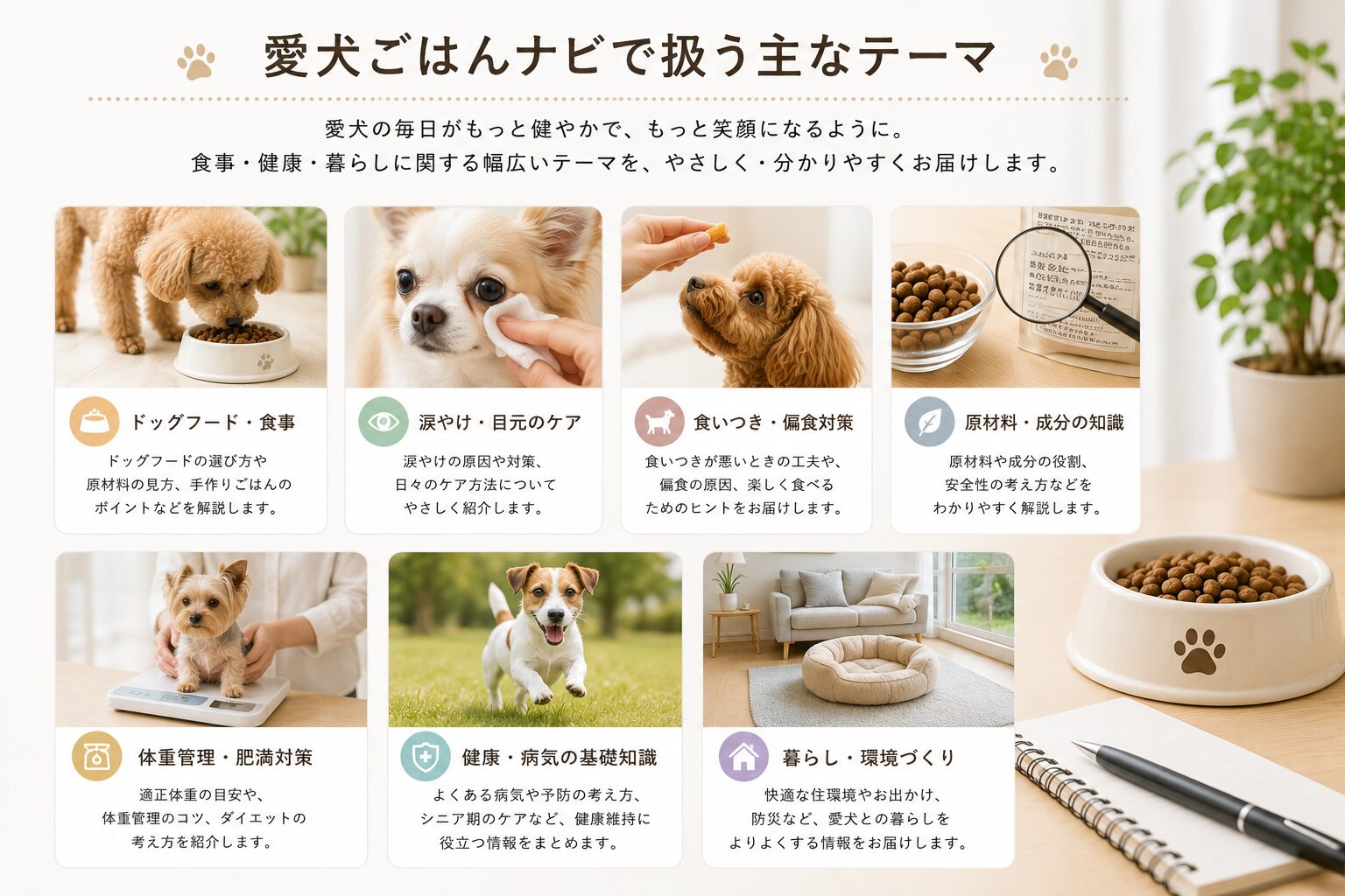 愛犬ごはんナビで扱う主なテーマ
